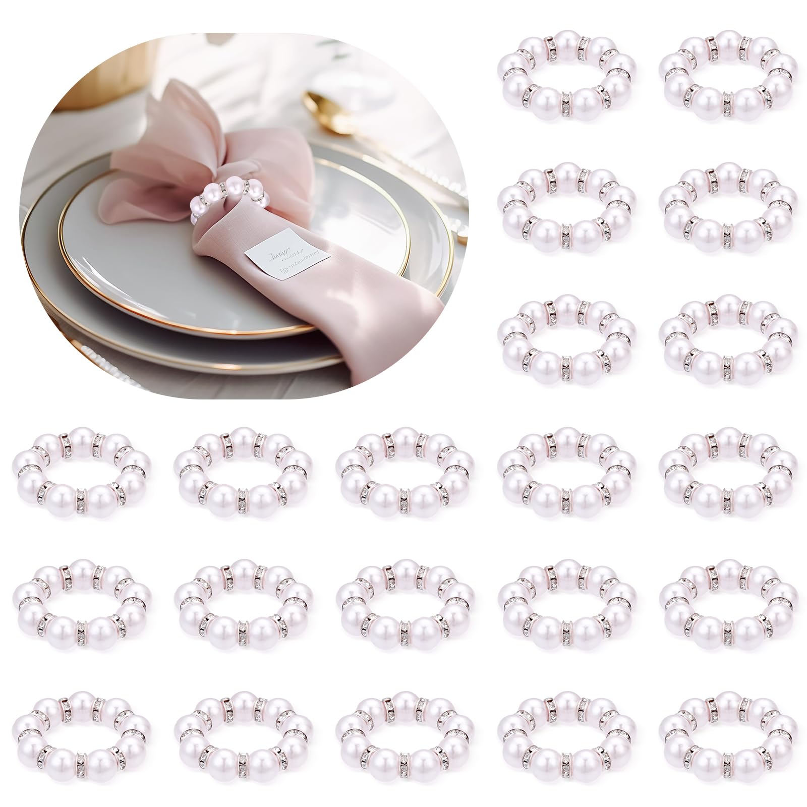 Photo 1 of 100 Pcs Silver Pearl Napkin Rings Set – Elegant Wedding Napkin Holders, Disposable Golden Napkin Rings, Pearl Napkin Holders Bulk for Wedding, Party, Banquet, Birthday Table Decor (Silver, 100 pcs)