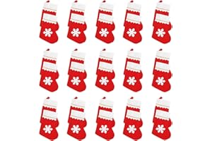 Niurewan 30 Pack 8" Mini Christmas Stocking,Snowflake Tableware Holders,Candy Pouch Bag for Christmas Tree Decoration,Party Favors,Xmas Supplies