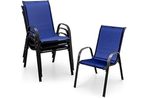 Tangkula 4 Pieces Patio Dining Chairs, Outdoor Stackable All Weather Heavy Duty Dining Chairs Set with Armrests, Support 330 LBS, for Poolside, Backyard, Garden, Deck, Front Porch (Navy)