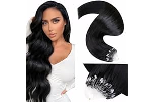 LaaVoo Microlink Hair Extensions Human Hair Black Micro Beads Hair Extensions 20 Inch Jet Black Micro Loop Hair Extensions Real Human Hair Black Micro Hair Extensions Human Hair 50g 50s