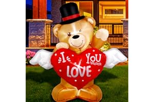 AerWo 4 FT Valentines Day Outdoor Decoration Inflatable Teddy Bear with Love Heart, Valentines Blow Up Yard Decorations with Build-in LED Lights Sweet Valentines Gift for Home Wedding Party Décor