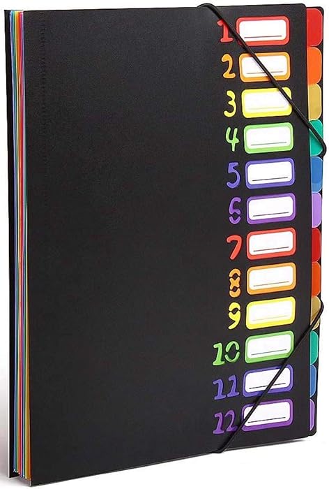 Expanding File Organizer 12 Pockets, Accordion Folders Letter Size Hold 120 Sheets, Assorted with Rainbow, Designed for Home, Office and School
