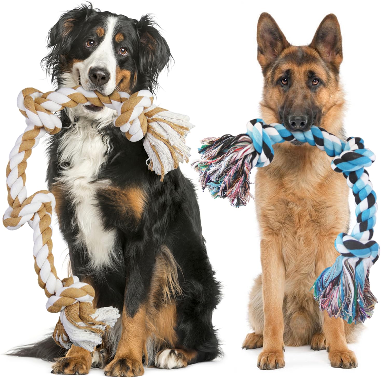 Large Dog Rope Toys for Aggressive Chewers, Size Two 73cm+ 57cm Tough Chew Toys for Large Dogs, Indestructible 100% Non-Dye Cotton Rope for Large Breed Dog Tug of War, Dogs Teething Chew Tug Toy