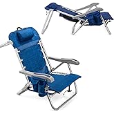 Homevative Backpack Fold-Up Beach Chair, 5 Positions, Towel bar, Cooler, Storage Pouch, Cup Holder and Phone Pocket
