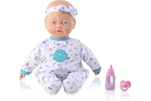 KOOKAMUNGA KIDS 16 Inch Interactive Baby Doll - Realistic Baby Doll w/Expressions - Touch Activated Features and Sounds - Lifelike Moving Chest, Breathes, Cries, Suckles & Giggles w/Toy Baby Bottle