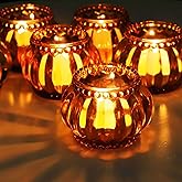 Woho Amber Tealight Candle Holder Set of 6, Tea Lights Candle Holder for Wedding Table, Glass Candle Holders Bulk for Home Decor