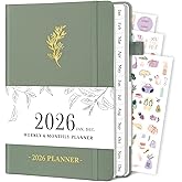 Planner 2026, Weekly and Monthly Planner with Tabs from Jan 2026 - Dec 2026, A5 Hardcover Academic Calendar with Date for Sch