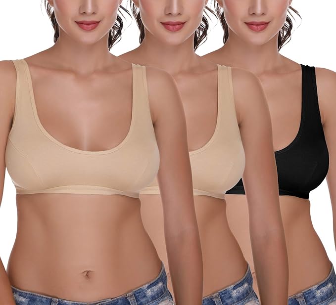 Women's Non Padded Wirefree Sports Bra 010 (Multicoloured) Combo Pack of 3