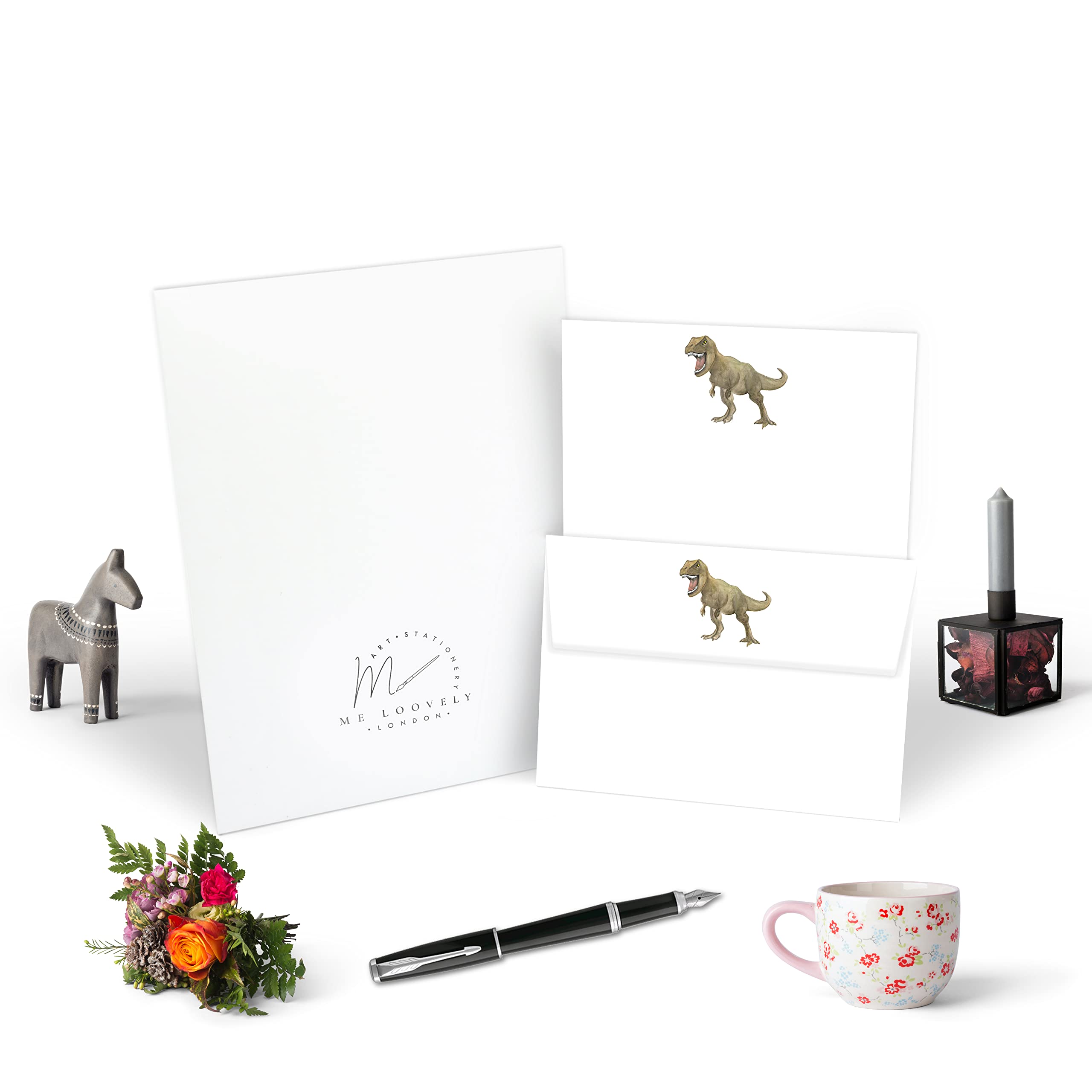 Me Loovely Tyrannosaurus Rex Dinosaur Letter Writing Paper and Envelopes Set Stationery Supplies | Christmas Gifts (10 Letters, & 10 Envelopes with Gift Envelope)