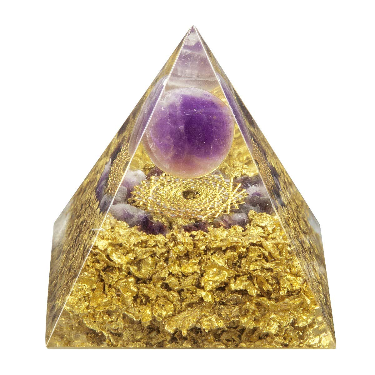 Rockcloud The Crown Chakra Orgone Pyramid Amethyst Crystal Ball Reiki Balancing Energy Generator for Mediation Yoga Home Office Decor