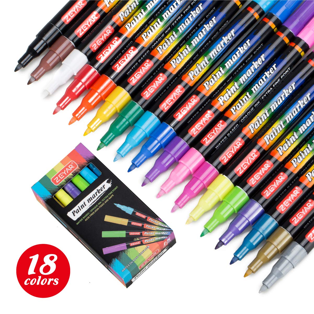 ZEYAR Premium Acrylic Paint Pen, Water Based, Extra Fine Point, Nylon