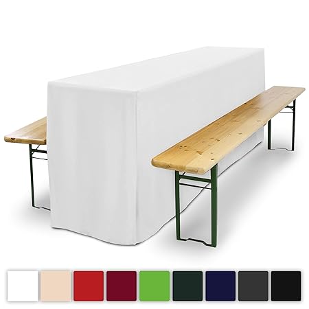 Beautissu Comfort L Biertischhusse extralang für 70cm breiten Biertisch Festzeltgarnitur Bierzeltgarnitur - Weiß