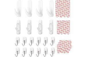 SINFUO 20 Hooks for Hanging Variety Pack,Adhesive Wall Hooks Heavy Duty with 20 Stirps,no Damage Large midium Small Sticky Utility Hooks for Outdoor、Tower、Keys