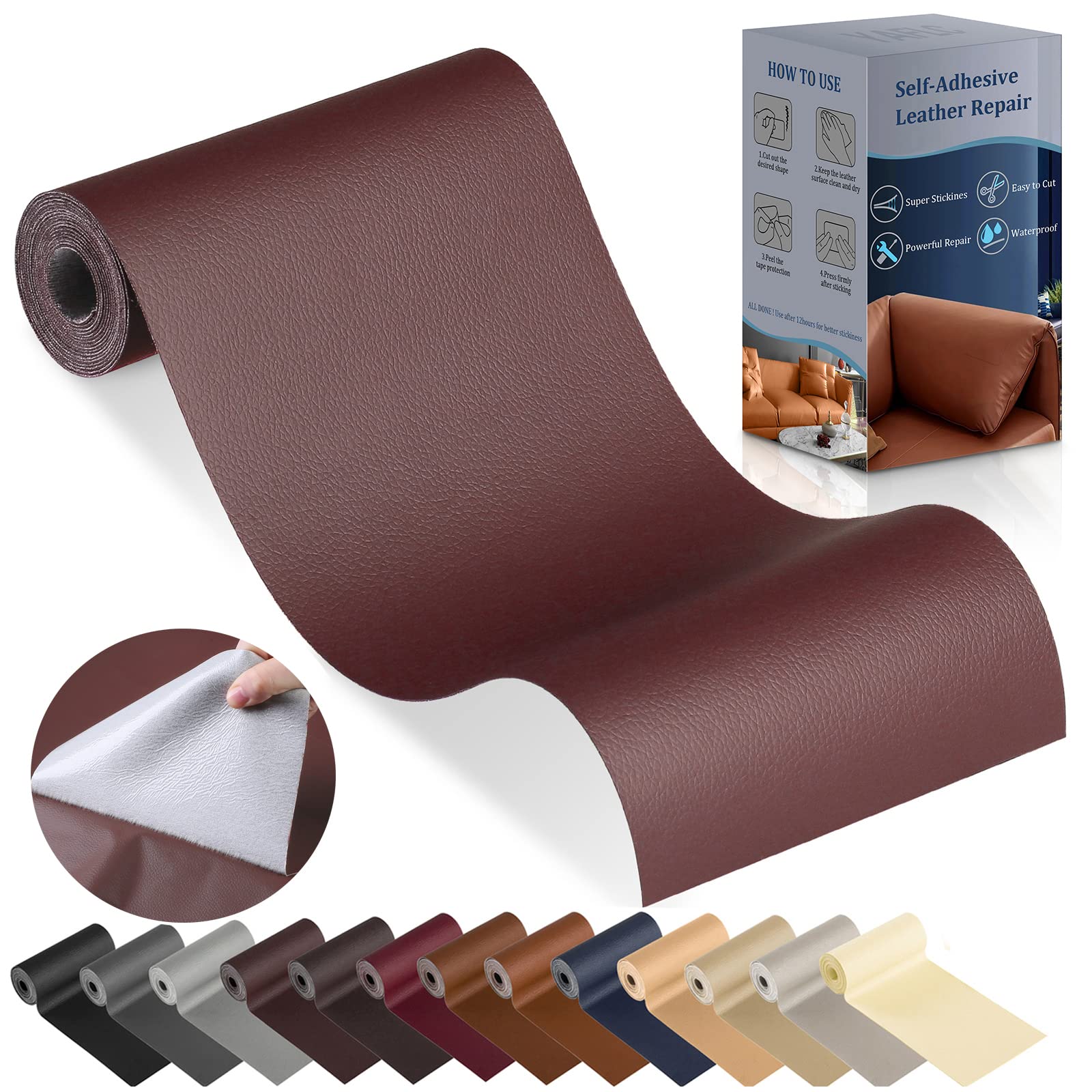 Photo 1 of YAFLC Leather Repair Patch for Furniture, 4" x 63" Self Adhesive Leather Repair Kit Vinyl Repair Tape for Car Seat Sofa Jackets Couches Chair Dark Red