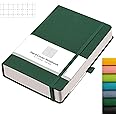 AHGXG Graph Paper Notebook - 320 Pages Grid Notebook Thick Journal A5, 100gsm Thick Graph Paper, Leather Hardcover, Inner Pocket,5.75'' × 8.38''- Green