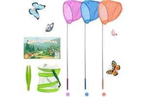 DEWEL Telescopic Butterfly Nets for Kids Butterfly Catchers for Kids Insect Catching Nets, Great for Catching Insects Bugs Fishing, 3 Packs Catching Nets, Pop up Mesh Cage, Tweezers, Extendable 34 inches