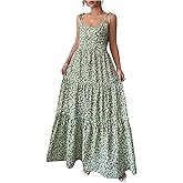 Floerns Women's Summer Maxi Dress Floral Tie Shoulder Tiered Flowy Beach Vacation Clothes