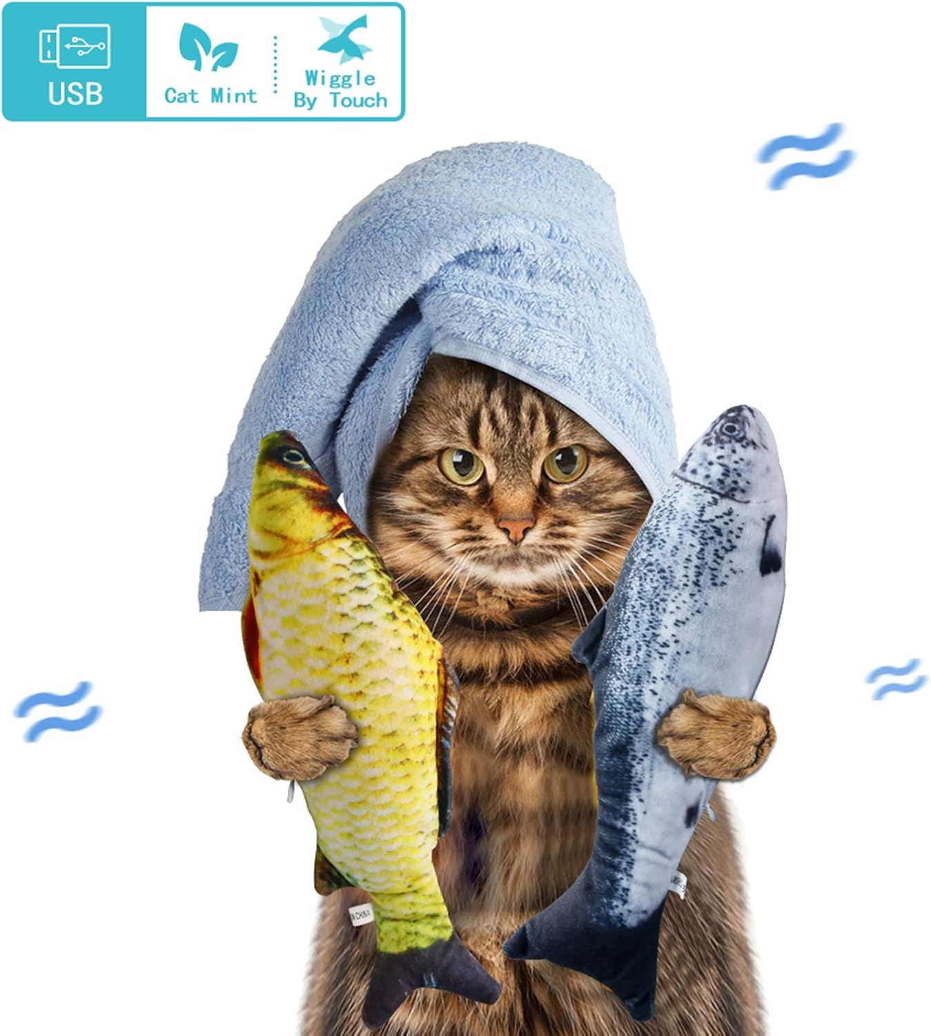 HEAPETBON 2 Pack Catnip Moving Fish Toys for Cats