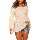 ELESOL Womens Peasant Blouse Off Shoulder Tops Ruffle Renaissance Boho Smocked Shirts S-XXL