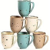 Esfour Ceramic Coffee Mugs Set Of 6, 14 Oz Large Handle Heavy Duty Cups - Microwave Dishwasher Safe - Latte, Cappuccino, Tea, Cocoa, Mocha - Men, Women, Home Office Daily Use, Natural Assorted Colors