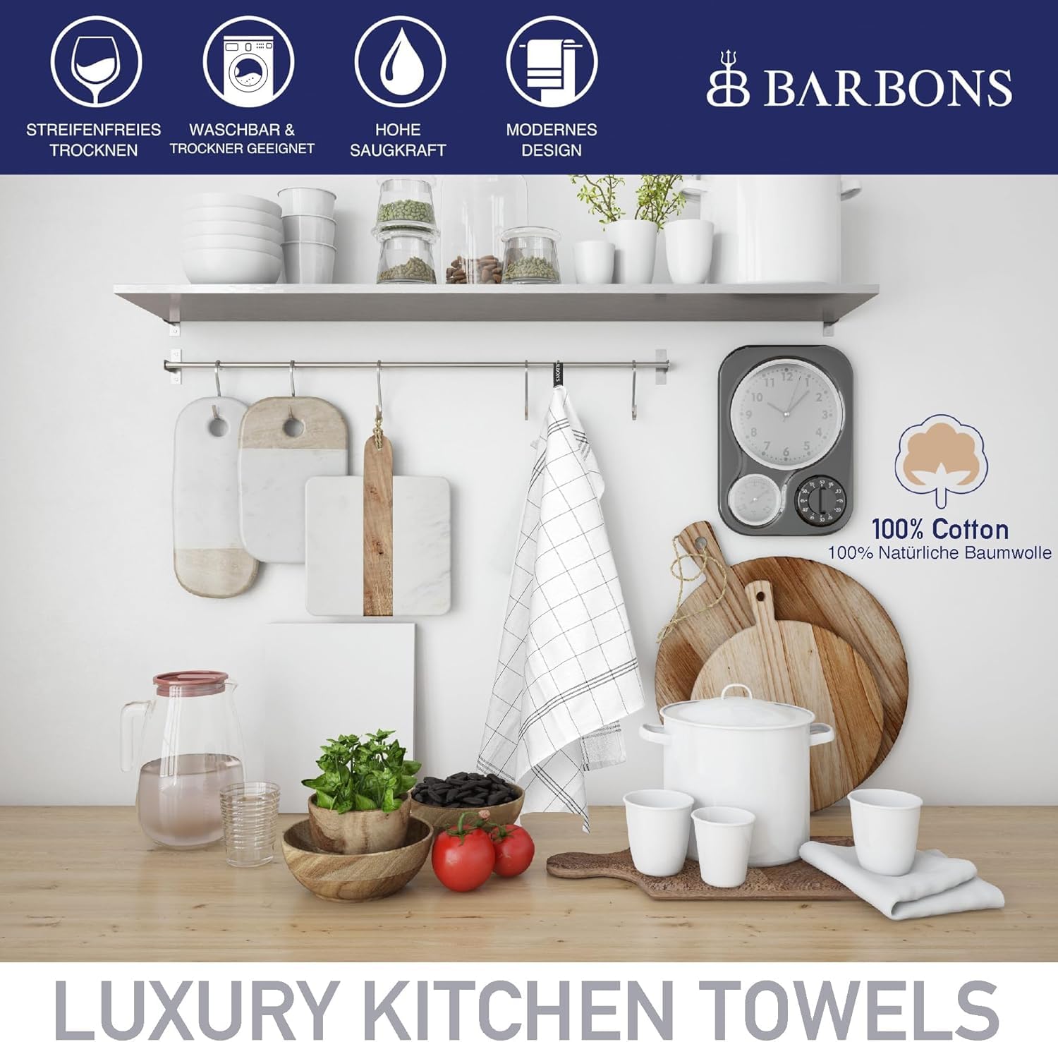 BARBONS 10er Set Geschirrtücher Baumwolle 50x70 cm – Extrem Saugstark Oeko-TEX Zertifiziert Trockentücher für Küche Küchenhandtücher Küchentücher Geschirrhandtücher Waschbar bis 90 C - Schwarz 5