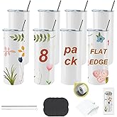 CWRIEB 8pack 20oz flat edge sublimation tumblers ，White skinny insulated Sublimation tumbler Straight Cups with Individual Gift Box, Silicone Bottom Polymer Coating for Heat Transfer （8pack 20oz）