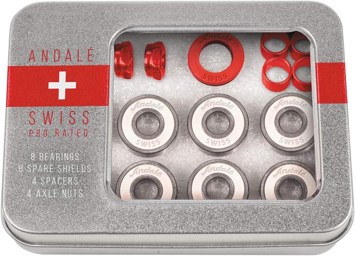 Andale Swiss Tin Box 64 Pack Bearing Skateboard Accessories,Red,One Size