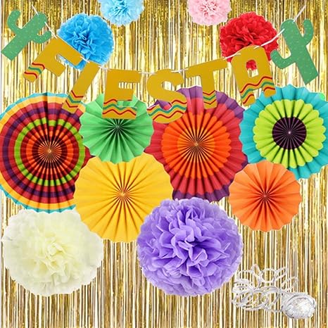 Fiesta Decorations Gold Fringe Streamers Backdrop Ceiling Hanging