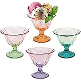 Glass Dessert Bowls 10 Oz Set of 4 Ice Cream Cups Footed Bowl Assorted Colors Clear Drinking Cup for Sundae, Dessert, Candy, Fruit, Ice Cream, Snack Pudding