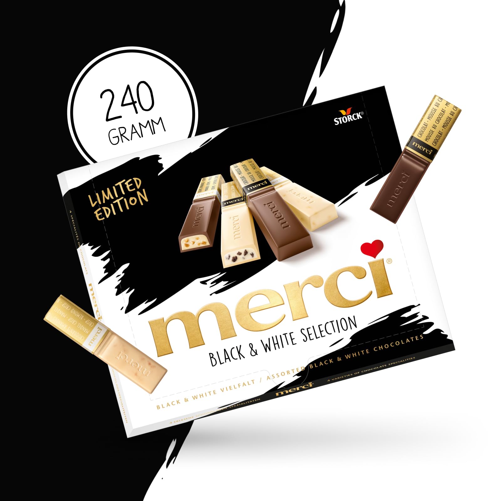 merci Finest Selection Black and White Vielfalt – 1 x 240 g – Erlesene Schokoladen-Spezialitäten – Gefüllte und nicht gefüllte Pralinen Limited Edition 2