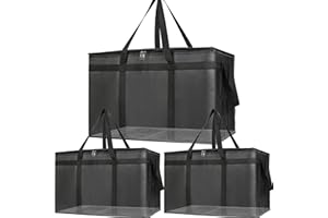 Bodaon Large 3-Pack Insulated Food Delivery Bag with hard bottom, XXXL Catering/Pizza Cooler Bags, Thermal Cold/Hot Styrofoam Carrier for Doordash/Travel/Shopping/Car, Dashers Door Dash Accessories