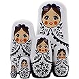 Vaguelly Russian Nesting Dolls Wood Matryoshka Stacking Set of 6 Black and White Halloween Nesting Dolls Handmade Matryoshka Toys Stacking Toys