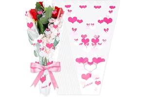 Sayglossy 100 Pcs Flower Sleeves for Bouquets Mother's Day Flower Wrapping Bouquets Bags Plastic Clear Floral Sleeves for Graduation Birthday Wedding Flower Gift Supplies, 3.5 x 11 x 17.7''(Rose Red)
