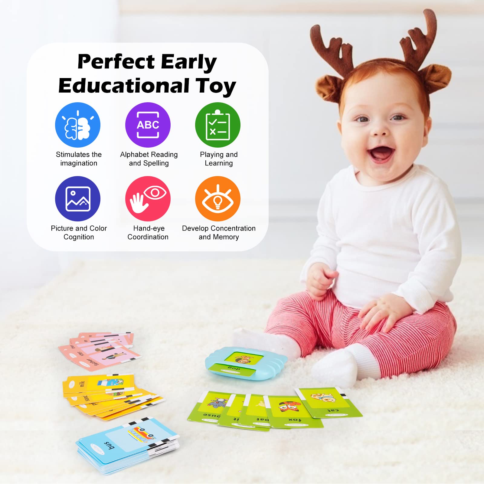 Ednzion Talking Flash Cards with 224 Sight Words,Montessori Toys,Speech