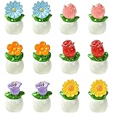DanLingJewelry 30Pcs 6 Styles Floral Pot Plant Opaque Resin Display Decorations Colorful Daisy Flower Sunflower Mini Figurines for Home Office Decor
