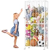 Fixwal Stuffed Animal Storage Zoo Metal Tube Extra Large Plushies Storage Stuffed Animals Holder Kids Toy Organizers and Storage with Elastic Band and Net for Playroom Bedroom White 61 x 23.6 x 16.5