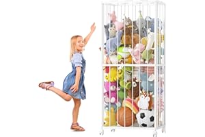 Fixwal Stuffed Animal Storage Zoo Metal Tube Extra Large Plushies Stuffed Animals Holder Kids Toy Organizers and Storage with Elastic Band and Net 61 x 23.6 x 16.5 White