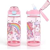 decalsweet Kids Water Bottle 20oz Durable Leak-Proof Plastic Water Cup for Kids Toddlers,With Straw Handle and Pop-Up Spout Cover,Safe for School Sports Daycare Travel & Camp