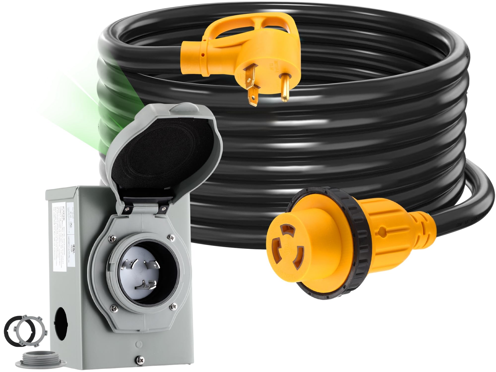 Photo 1 of Kanayu 20FT 30 Amp RV Generator Cord and Power Inlet Box Compatible with NEMA TT-30P to L5-30R Lock Generator Extension Cord with LED Indicator Pre-Drilled L5-30P Generator Inlet Box, ETL Listed