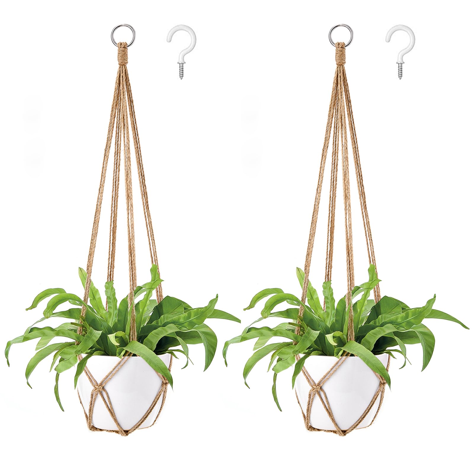 Photo 1 of Dahey Macrame Plant Hanger Indoor Hanging Planter Basket Handmade Woven Cotton Rope Flower Pot Decorative Crochet Plant Holder Stand for Boho Home Decor No Tassels,35 Inch,Set of 2, Brown
