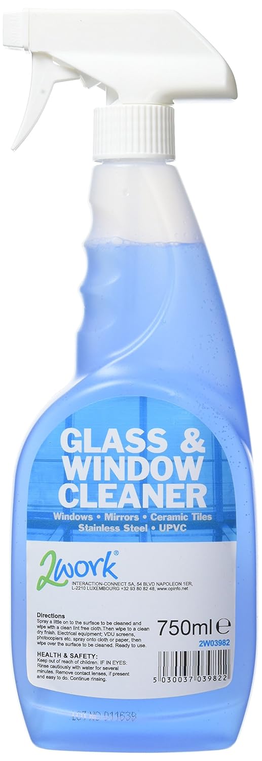 2WORK 2W04579 Glass and Window Cleaner Spray, 750 mL (Pack of 6