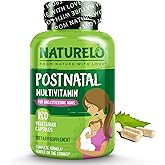 NATURELO Postnatal Multivitamin - Supplement for Breastfeeding Women - Plant-Based Vitamin D, Folate, Gentle Iron - for Nursing Mother, Baby - Post Natal Lactation Support 180 Capsules