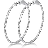 Hitlinker Moissanite Hoop Earrings for Women S925 Sterling Silver D Color VVS1 Round Cut Moissanite Inside Out Round Loops Hypoallergenic Large Huggie Hoop Earrings