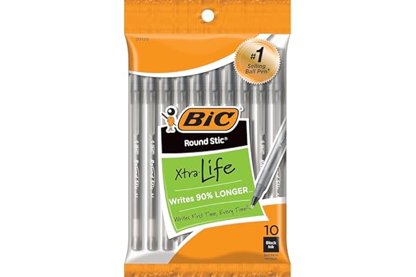 BIC Round Stic Xtra Life Ballpoint Pen, Medium Point (1.0mm), Black, 10-Count