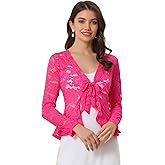 Allegra K Bolero Shrug for Women's Lace Cardigan Tie Front Crop Ruffled Formal Dressy Wedding Shrugs