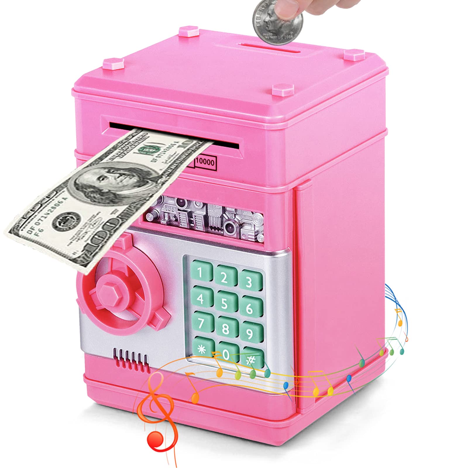 Piggy Bank for Girls Boys Large Electronic Money Coin Banks with Password Protection, Automatic Paper Money Scroll Saving Box, Great Gifts for Kids (Pink)