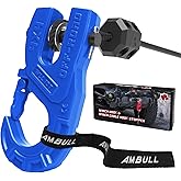 AMBULL 3/8" Tow Winch Hook with Cable Stopper, 10T Winch Hook, Upgrade Heavy Duty Forged Steel Winch Hook, 31967lbs Max Strength, Clevis Clip Hook Set for Synthetic Rope, Off-Road Vehicle, Blue
