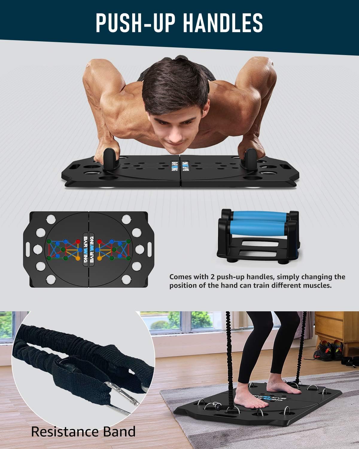 BARWING Portable Home Gym Full Body Workouts Equipment Resistance Workout Set for Home, Office or Outdoor with Resistance Bands and Fitness Board Push-up Handle : Sports & Outdoors