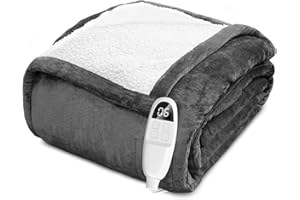 PEACHLEAF Heated Blanket Electric, Soft Fleece Full Size Electric Blanket with 6 Heat Levels & 1-10 Hours Timer Setting, Fast Heating Blanket for Home Use, Machine Washable 72” x 84”