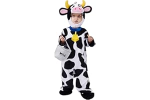 Spooktacular Creations Unisex Baby Cow Costume Jumpsuit Outfit with Milking Bucket for Infant Child Boys and Girls Halloween Costume Cosplay, Trick or Treat Farm Party Dress Up (12-18 Months)